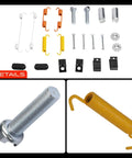 Top Notch Rear Side Drum Brake Hardware Kit For Ford Transit Connect And Nissan Sentra 2013-2021 Ensures Smoother Stops And Killer Stopping Power With Heavy Duty Parts. Rear drum brake hardware kit with springs, pins, and clips