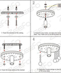 Installation steps for Mini Crystal Chandelier Ceiling Light Flush Mount including brackets and crystal hanging