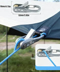 Rope Tightener And Guyline Tensioner 6 Pack For Camping Heavy Duty Retractable Paracord With Alloy Carabiner Clips in use on tent