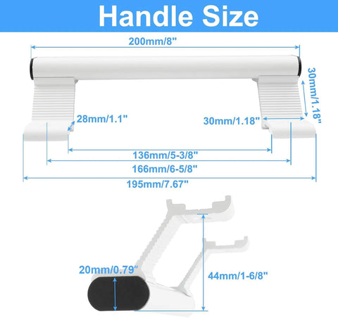 Two Pack Sliding Glass Door Handles White Aluminum Alloy Durable Modern Pull Handles For Right Or Left Swing Patio Doors Rust Resistant Metal Door Pulls With Six And Five Eighths Inch Mounting Hole Spacing, showing handle size measurements.