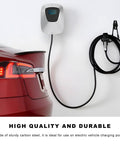 Heavy Duty U Shaped Garage Hooks With Slick Non Slip Coating For EV Charging Cable Holder on wall near red car.
