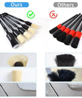Five Piece Boar Hair Car Detailing Brush Set With Ultra Soft Scratch Free Interior Brushes comparison showing brush differences