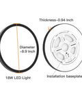 Diagram of LED Flush Mount Ceiling Light 18W 180W Equivalent Slim Black Fixture, 8.9 Inch, showing dimensions and baseplate