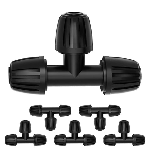 Six Pack Half Inch Drip Irrigation Tee Connectors Barbed Lock Fittings For Half Inch Tubing Leak-Proof 3-Way Coupler