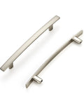 Two Dope Brushed Nickel Cabinet Handles Set, 7-1/4 Inch Curved Drawer Pulls With 5 Inch Center-To-Center, on white background.