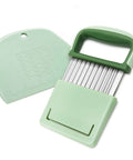 COLGRE green vegetable chopper with stainless steel crinkle/wavy blade and plastic scraper, 2-piece set.