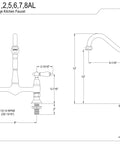 Technical drawing of Heritage Bridge Kitchen Faucet in Oil Rubbed Bronze with 9-1/16 inch spout reach, 9-5/8 inch clearance