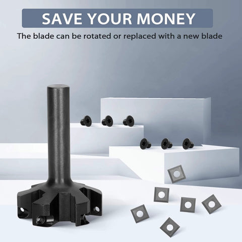 Beefy Slab Flattening Router Bit For CNC Surfacing Half Inch Shank Two Inch Cutting Diameter Six Wing Planing Bit With Carbide Inserts