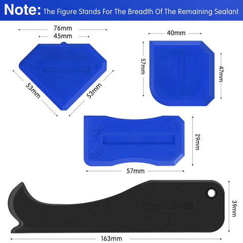 Four Piece Silicone Caulking Tool Set For Sealant Finishing And Grout Scraping Flexible Plastic Tools With Dimensions
