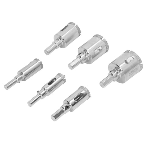 Hole Saw Kit With Hard Brazed Drill Core Bits For Marble Granite And Glass Cuts Clean Without Chipping Comes In Plastic Storage Box Plus Durable High Carbon Steel Emery Construction Super Tough Tool, six sizes