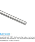 Angled view of a stainless steel M5 x 300mm fully threaded rod with 0.8mm pitch
