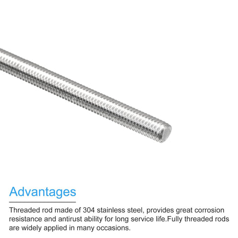Angled view of a stainless steel M5 x 300mm fully threaded rod with 0.8mm pitch