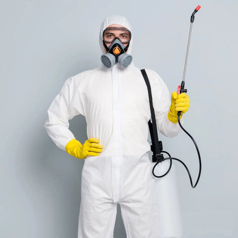 Person wearing White Hooded Coveralls With Boots Pack Of 5 60 GSM SMS Lightweight All In One Full Body Jumpsuit With Elastic Wrists