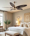 52" Plywood Modern Ceiling Fan with Light and Remote for Living Room Golden in a cozy bedroom setting.