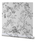 Premium Floral Toile Cottage Wallpaper With Glamorous Silver Metallic Finish Eco Friendly PVC Free Wall Covering close-up of floral design