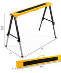 Badass 2 Pack Folding Sawhorse 660 Lb Heavy Duty Metal Work Stands With 12 Height Adjustments and Sturdy Carry Handles for Contractors and Job Sites Portable shown in open position with dimensions.