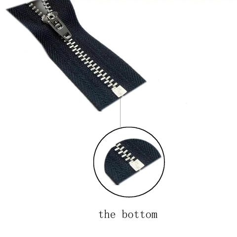 Zipper installation with bottom pin from 160 Piece Metal Zipper Insertion Pins Kit For DIY Zipper Repair, close-up view