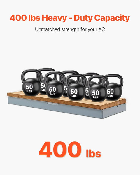Sturdy Outdoor Mini Split Pad For 9000 To 36000 BTU Ductless AC Heat Pump Systems showing weight support up to 400 lbs with kettlebells on pad
