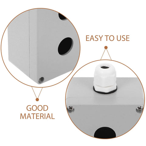 Metal Push Button Control Box With Emergency Stop Cover For Industrial Outdoor Use 2 Hole Cast Aluminum Switch Enclosure Rugged Weatherproof Design Easy Install Built To Last In Harsh Environments, white aluminum
