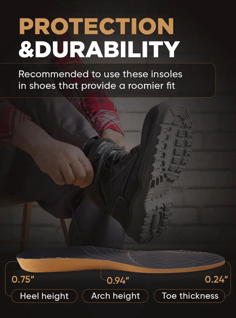 Person inserting Tough As Nails All Day Comfort Puncture Resistant Work Insole With Steel Toe Inserts into work boot