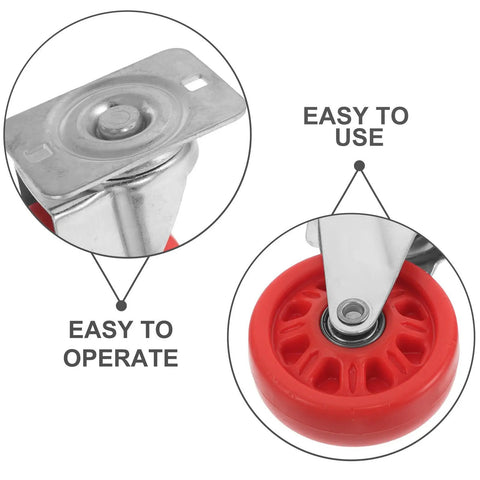Hella Smooth Nylon Caster Wheels For Mechanic Creepers Providing Straight Up Quiet Rollout And Rock Solid Swivel Control For Effortless Shop Floor Cruising close-up of red nylon wheel with metal plate and swivel mechanism.