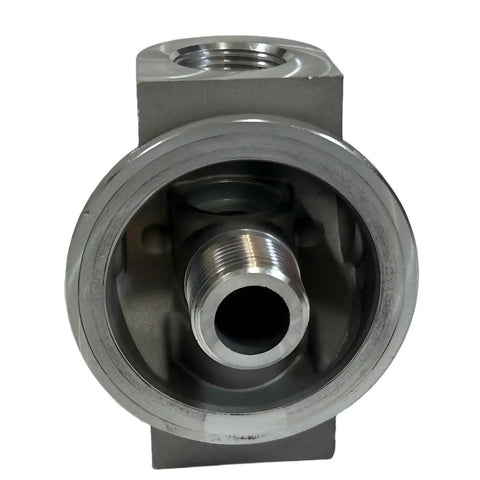 Front view of 10 Micron Hydraulic Oil Filter Assembly for Petroleum Fluids, showing three quarter inch port, flow fitting visible.