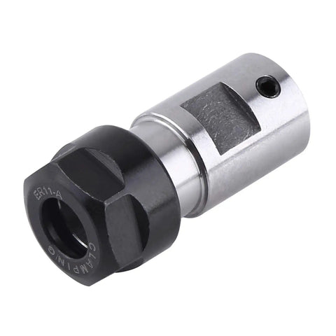 Collet Chuck CNC Spindle Tool Holder Compatible With ER11 Collets for Milling, black and steel, side view, 40mm high, 16mm shaft