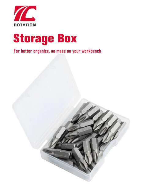 30 Piece PH2 Phillips Bit Set For Impact Drivers in storage box, 1 Quarter Inch Hex Shank, Heavy Duty Chrome Vanadium Steel Bits shown
