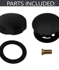 Standard 1.5 Inch Cable Drive Bath Drain Replacement Trim In Slick Matte Black, parts including drain knobs and hardware.