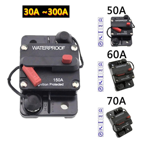 Heavy Duty 30A To 300A Circuit Breaker For Dc Systems with push reset switch and waterproof design, suitable for RV and truck applications