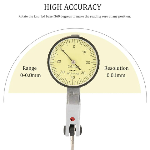 High Precision Dial Indicator With 0 To 0.8mm Range And 0.01mm Resolution Aluminum Pro Grade Gauge front view, 32mm dial.