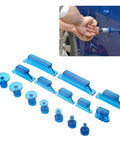 DIY Friendly Auto Body Dent Puller Kit Pro Grade Sheet Metal Suction Cup Dent Repair Tool Set 30pcs displayed with usage example