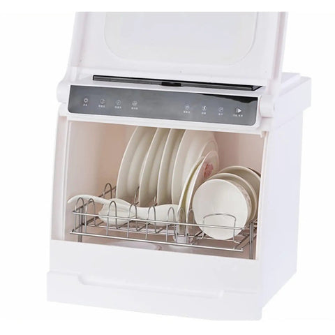 Plug And Go Compact Desktop Dishwasher With Intelligent Drying And Triple Wash Filter Designed To Skip The Install Drama While Delivering Immaculate Cleanings Daily, view of clean dishes in interior.