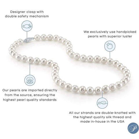 Must Have 14K Gold Akoya Pearl Necklace Bracelet Earrings Set With 18 Inch Princess Length For Women 7.5 To 8mm Round White Cultured Pearls