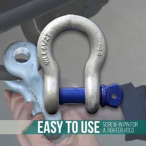 Close-up of Heavy Duty Seven Eighths Inch Forged Anchor Shackle Built Tough For Towing And Rigging with screw pin