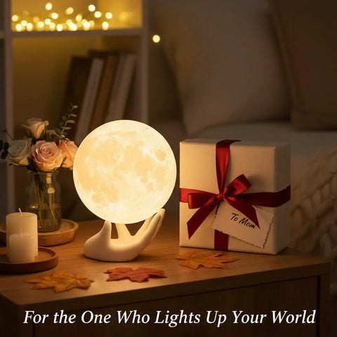 3.5 Inch 3D Moon Lamp With Ceramic Base Touch Dimmable LED Night Light For Kids Room Cozy Mood Lighting Ambient Glow great for decor