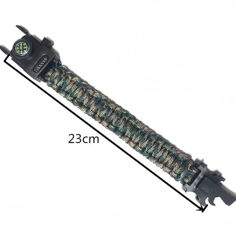 Tactical Wrist Compass Bracelet With Built In Led Light And Whistle Buckle, black 23cm, outdoor gear essential