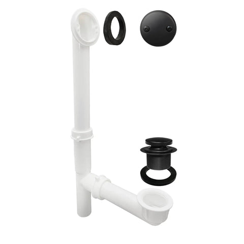 White Tubular Bathtub Waste and Overflow Assembly Kit with Tip-Toe Drain Plug, 1-1/2 Inch by 14 Inch, Slip Joint, ADA Approved.