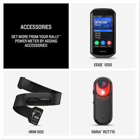 Accessories for Rally XC210 Dual Sensing Power Meter Pedals Bundle including Edge 1050, HRM 600, Varia RCT715
