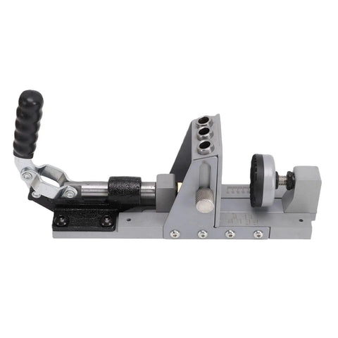 Heavy Duty Aluminum Pocket Hole Jig Kit Featuring Single Side Design And 3 8 Inch TiCoated Drill Bits To Knock Out Sharp Cabinet Joints With Zero Board Flipping Headaches side view of setup with handle