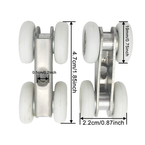 Zinc Alloy Four Wheel Metal Hanging Sliding Wardrobe Closet Door Rollers Set Pulley Hardware dimensions shown