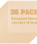 36-pack basswood sheets, unfinished 16x16 in, 1/8 in (3 mm) thick for laser cutting and crafts; Amazon brand