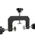 Heavy Adjustable Woodworking Face Clamp Delivering Total No Sweat Aluminum Grip Cabinet Edge Tool Built Badass For Pro Carpenters And Serious Diy Crews On Sites, showcasing a black steel body with adjustable knobs.