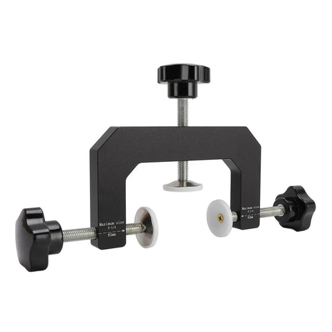 Heavy Adjustable Woodworking Face Clamp Delivering Total No Sweat Aluminum Grip Cabinet Edge Tool Built Badass For Pro Carpenters And Serious Diy Crews On Sites, showcasing a black steel body with adjustable knobs.