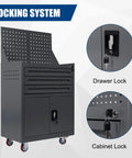 Beefy On Wheels Tool Box Organizer With Drawers Liners And Locking System Auto Repair Cart for workshop shown in graphite grey with locks