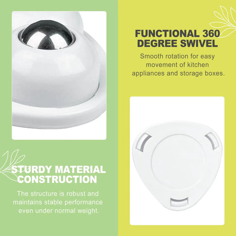 Close-up of 8 Pack Self Adhesive Caster Wheels With 360 Degree Swivel in white, showing smooth glide design, no drill needed.