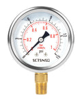 Glycerin Filled Low Pressure Gauge 0 To 15 Psi With Two And A Half Inch Dial And One Quarter Inch NPT Lower Mount Stainless Steel Case