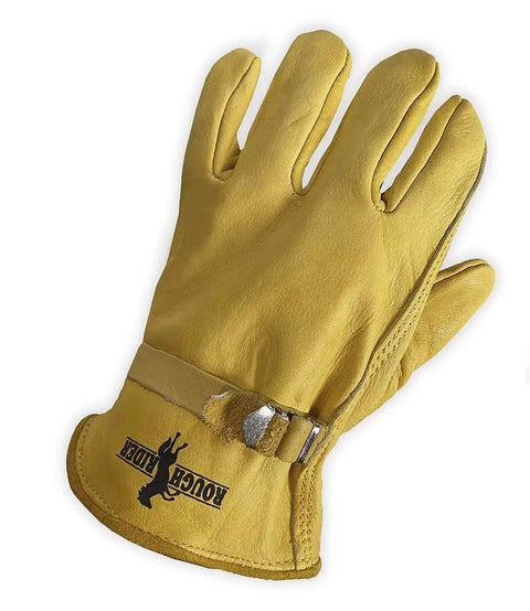 Rough Rider Premium Leather Driver Gloves With Gold Pull Strap 12 Pack Size Large Built Tough Cowhide For All Day Comfort