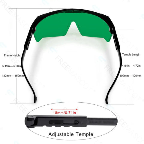 Top Shelf Laser Safety Glasses Hella Secure Against Uv Blue Red And Infrared Beams OD4 Plus Lens with adjustable temple for comfort.