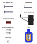 Components of AR500 Steel Target With T Post Hanger One Half Inch Thick Torso Silhouette, including bolts and 7x12 inch hanger.